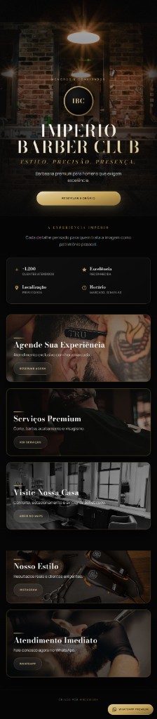 Mockup mobile WR BioLink — Império Barber Club, barbearia com WhatsApp e agendamento